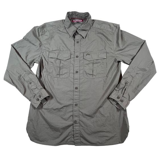 Simms Long Sleeve Cotton Button-Up Fishing Hiking Outdoor Shirt Green Men’s Sz M - Picture 1 of 6